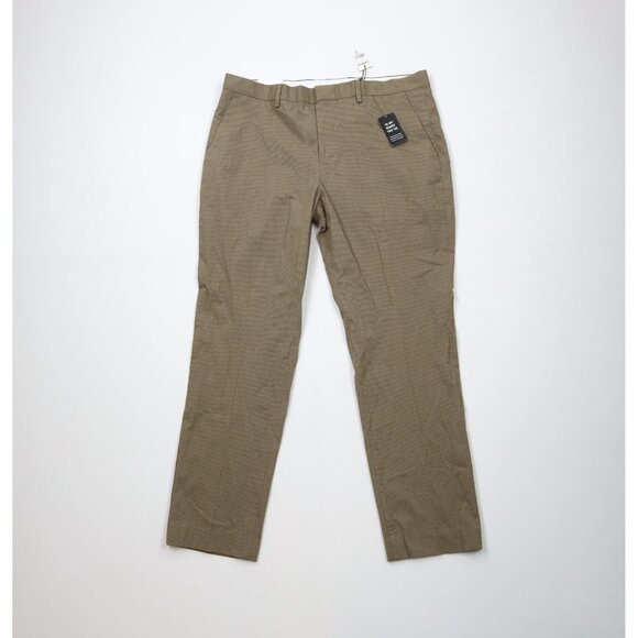 New Express Mens 33x29 Slim Fit Pinstriped Straight Leg Chino Pants Brown Cotton